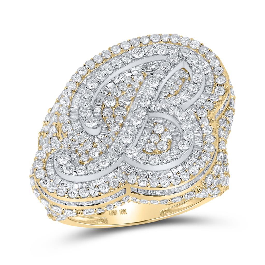 A-Z Initial Cursive Baguette Diamond Ring 10K Yellow Gold