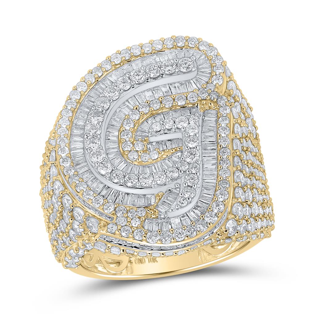 A-Z Initial Cursive Baguette Diamond Ring 10K Yellow Gold