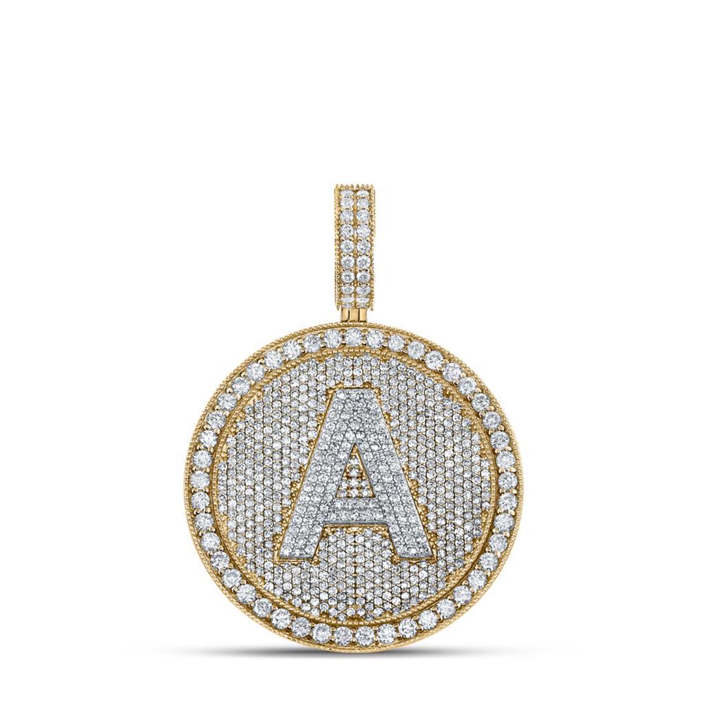 A-Z Letter Initial Diamond Circle Medallion Pendant 10K Yellow Gold