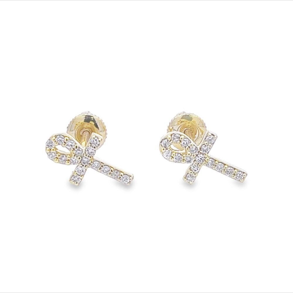 Ankh Cross Diamond Earrings .19cttw 10K Gold