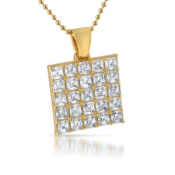 Asscher Cut CZ Bling Bling Gold Block Pendant