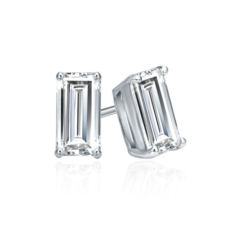 Baguette Cut Moissanite VVS D Stud Earrings .925 Sterling Silver