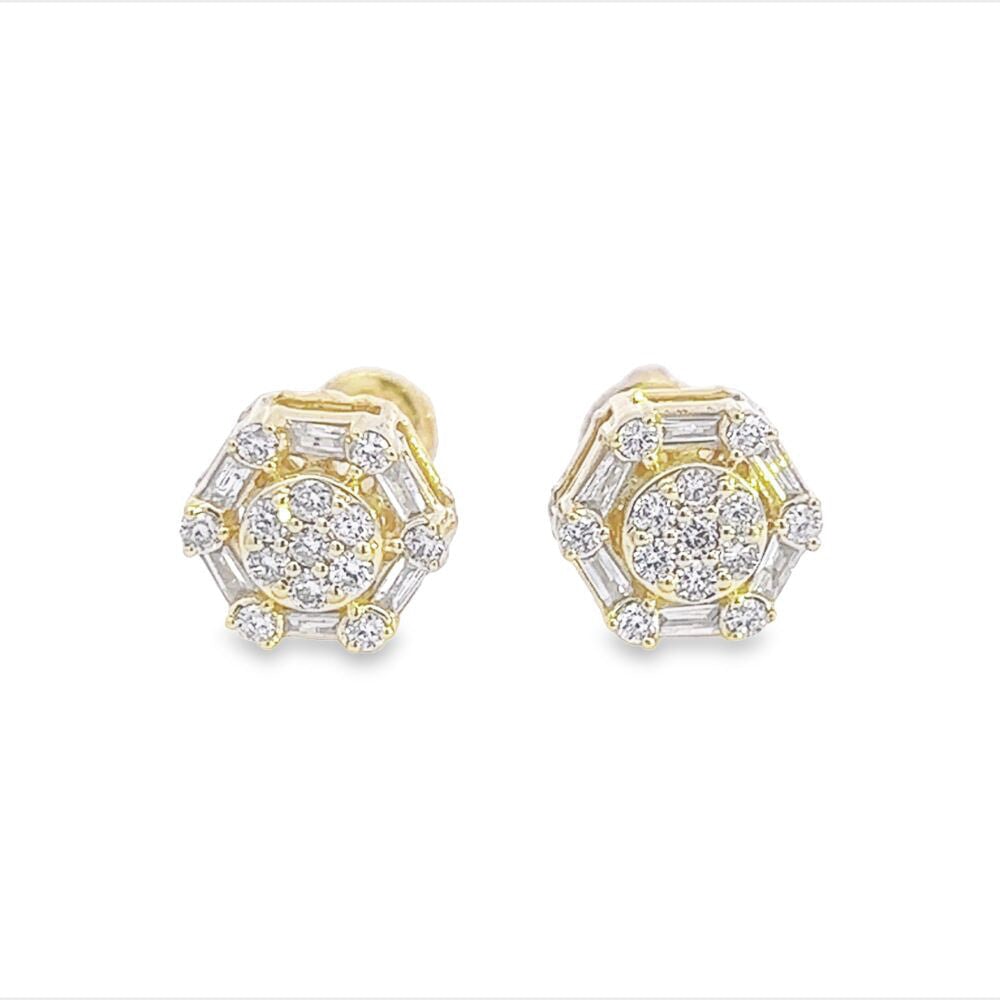 Baguette Hexagon Diamond Earrings .43cttw 10K Gold