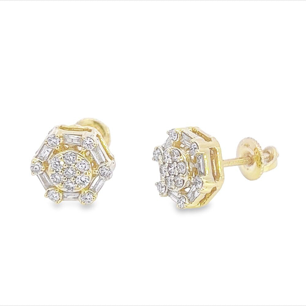 Baguette Hexagon Diamond Earrings .43cttw 10K Gold
