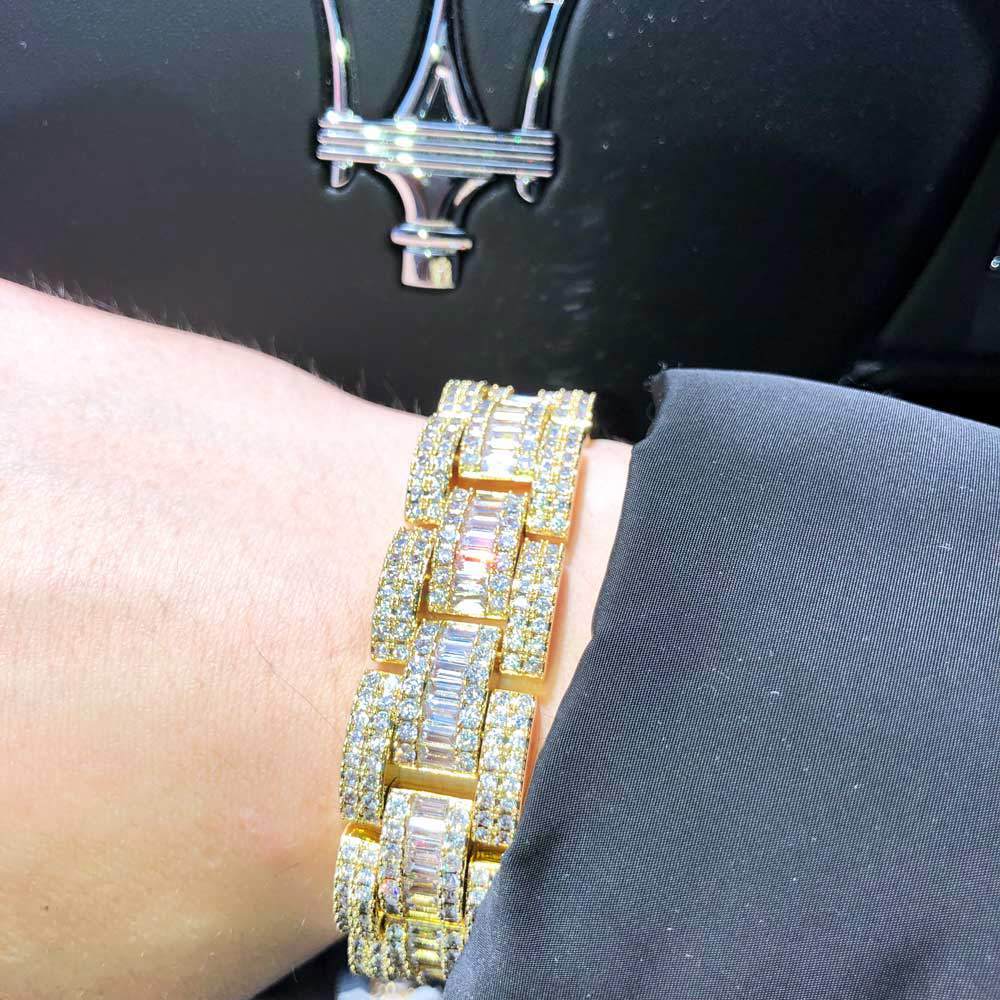 Baguette Oyster Link Custom CZ Iced Out Hip Hop Bracelet