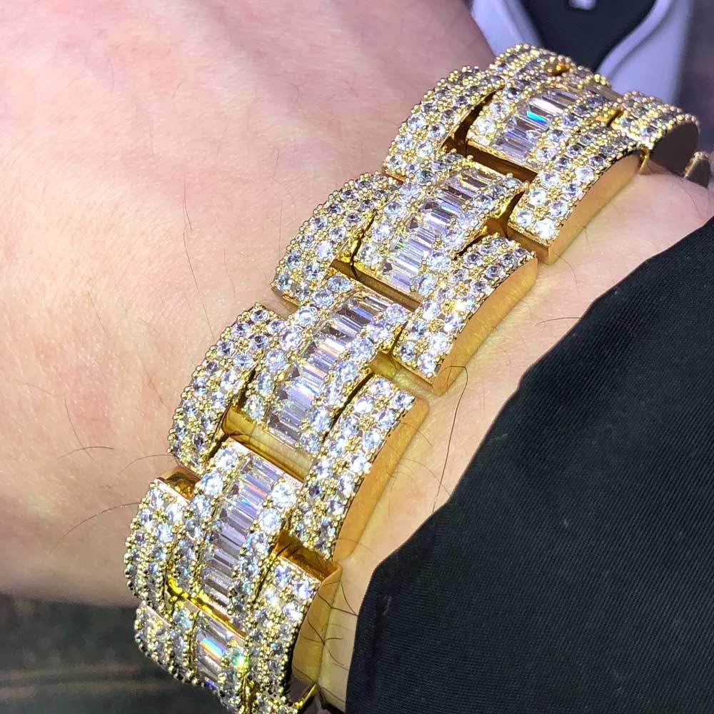 Baguette Oyster Link Custom CZ Iced Out Hip Hop Bracelet