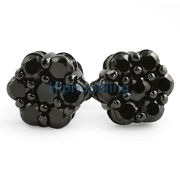 Big Cluster 3D Black CZ Bling Bling Earrings