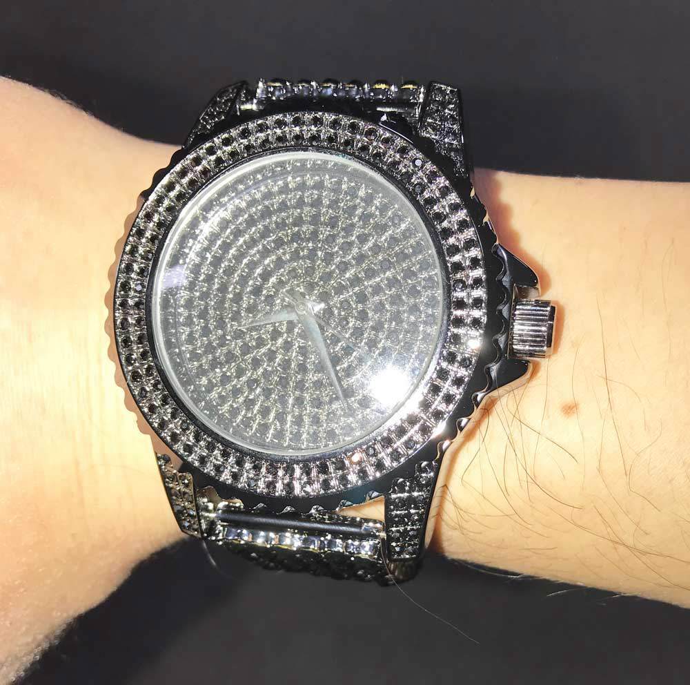 Black All Bling Bling Custom Watch Iced Out Band