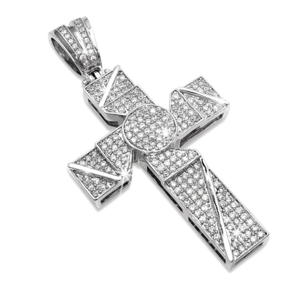 Blade Iced Out Cross CZ Micro Pave Pendant
