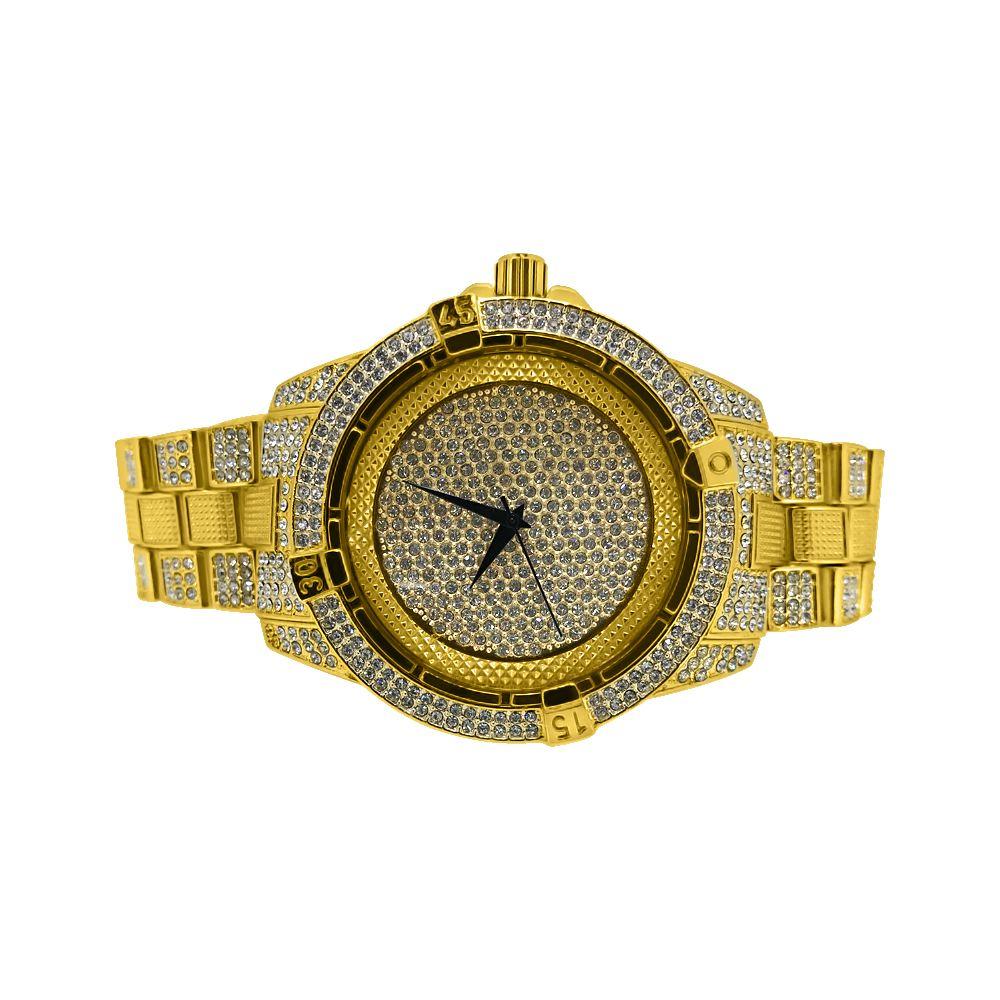 Bling Bling Watch Gold Pilot Style Bracelet Set