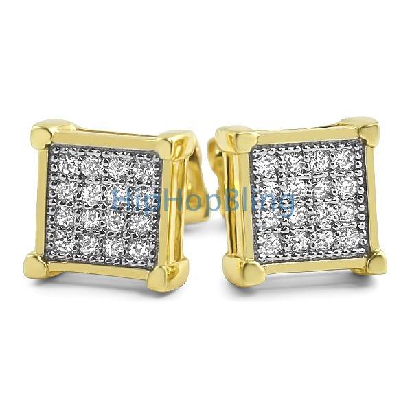 Box CZ Micro Pave Gold Bling Bling Earrings