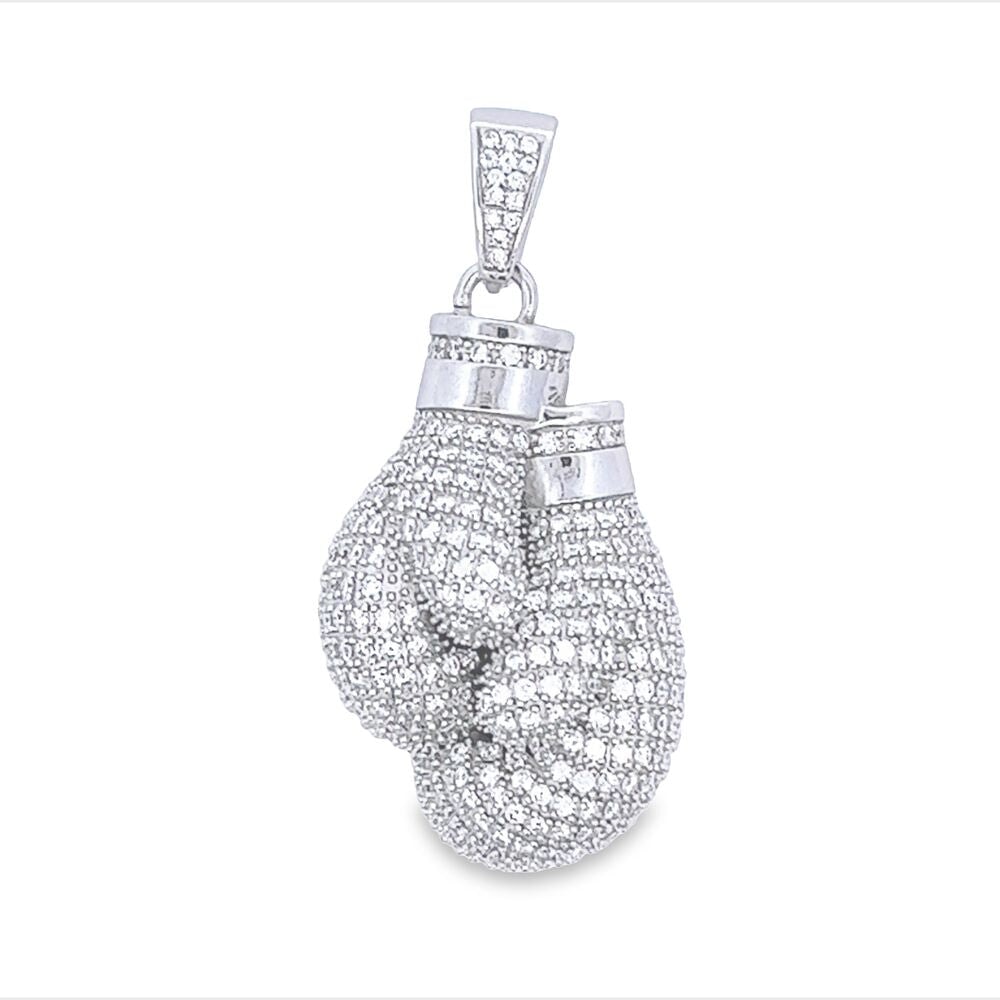 Boxing Gloves Iced Out VVS Moissanite Pendant .925 Sterling Silver