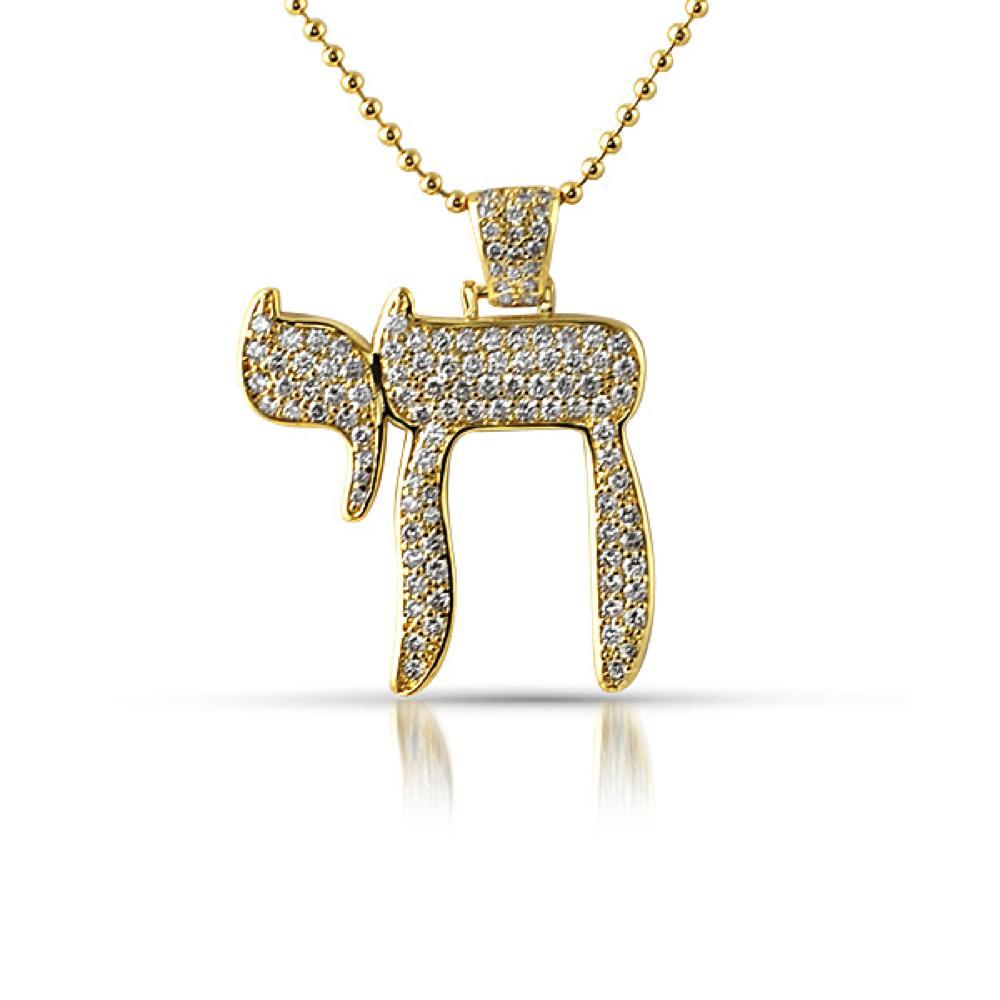 Chai Symbol Gold CZ Micro Pave Pendant