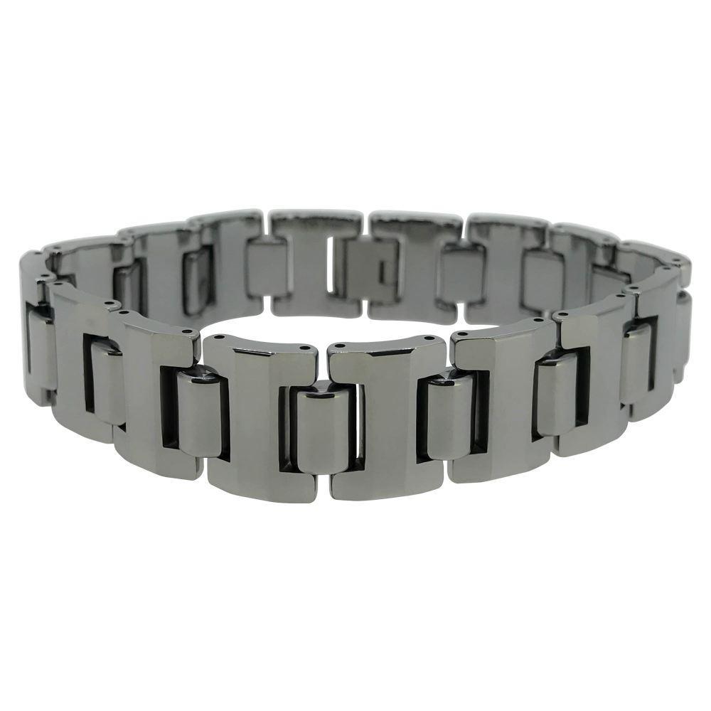 Sabrina Silver Tungsten Carbide Magnetic Therapy Bar Bracelet, 1/2 inch  wide,