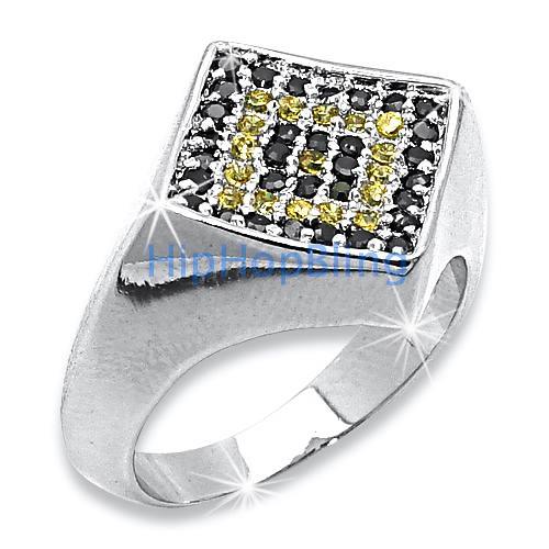 Classic Canary Black CZ Micro Pave .925 Sterling Silver Mens Ring