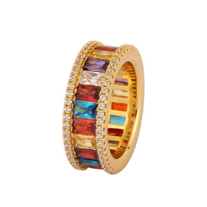 Colorful Baguette Eternity Gold Iced Out Ring .925 Sterling Silver