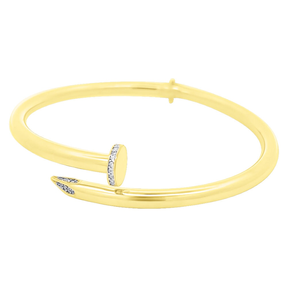 CZ Nail Solid 10K Gold Women's Bangle