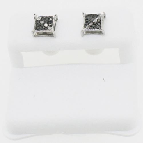 Diagonal Stripe Box Black Diamond .925 Silver Earrings