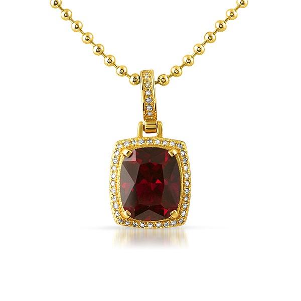 Diamond .21cttw Lab Ruby Gem Pendant Gold .925 Sterling Silver