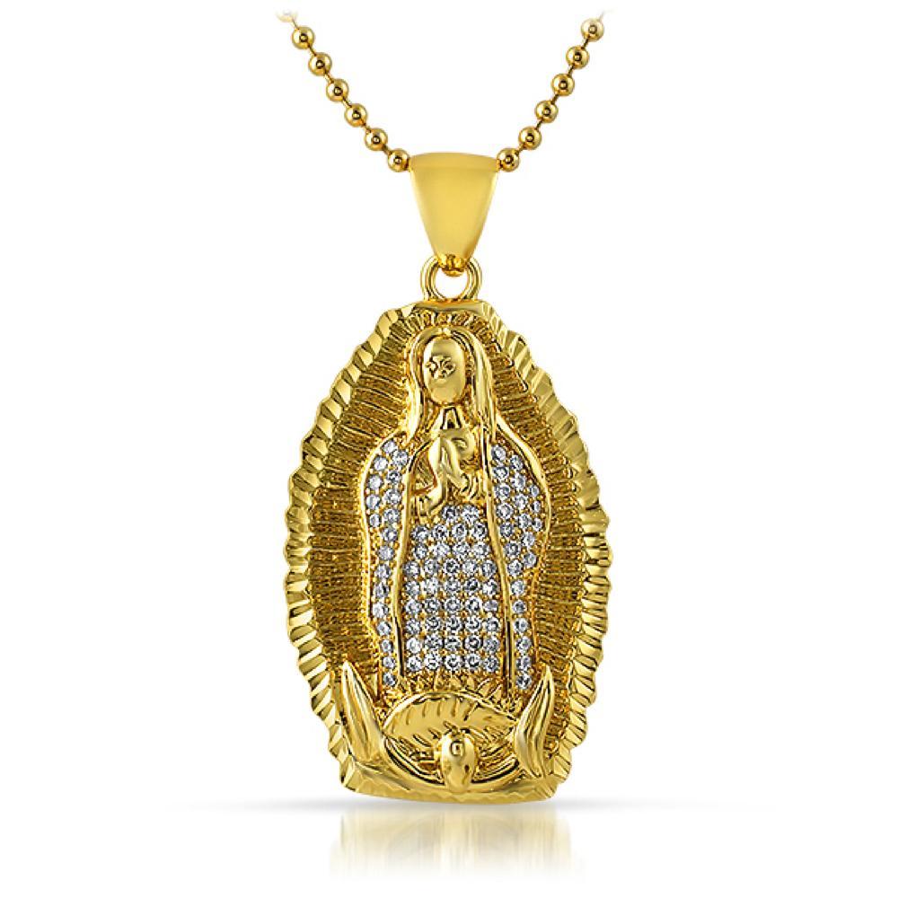Diamond Cut Guadalupe Gold CZ Iced Out Pendant