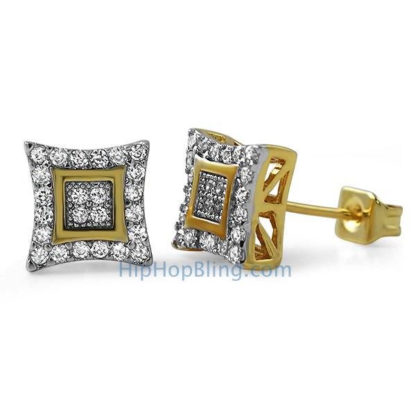 Double Kite M Gold CZ Micro Pave Earrings