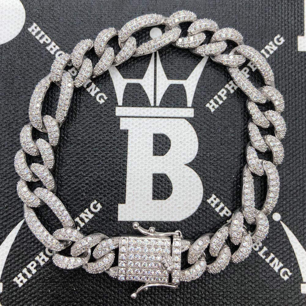 Figaro Moissanite Bracelet Iced Out 10MM .925 Sterling Silver