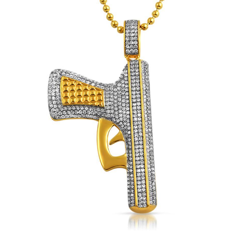 Gold CZ Handgun Pistol Hip Hop Pendant Jewelry