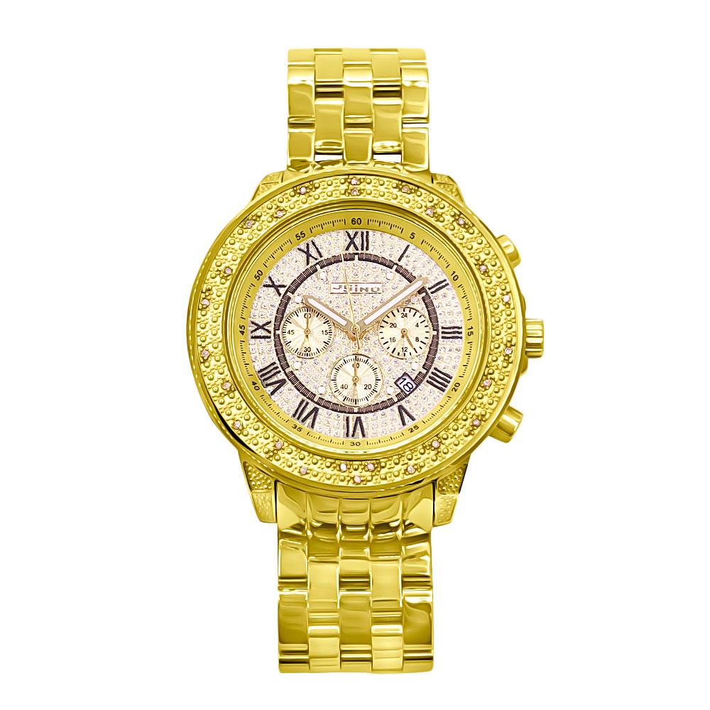 Gold Roman Chrono Dial .25 Carat Diamond Hip Hop Watch JoJino