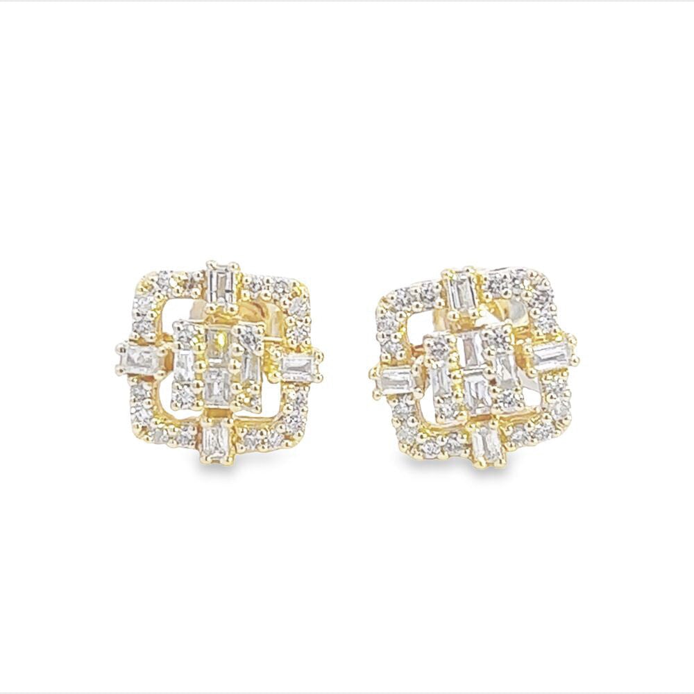 Halo Cluster Baguette Diamond Earrings .45cttw 10K Gold