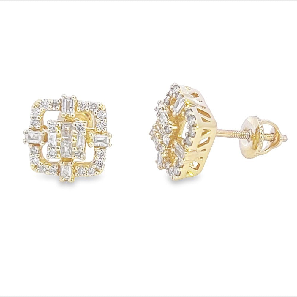 Halo Cluster Baguette Diamond Earrings .45cttw 10K Gold