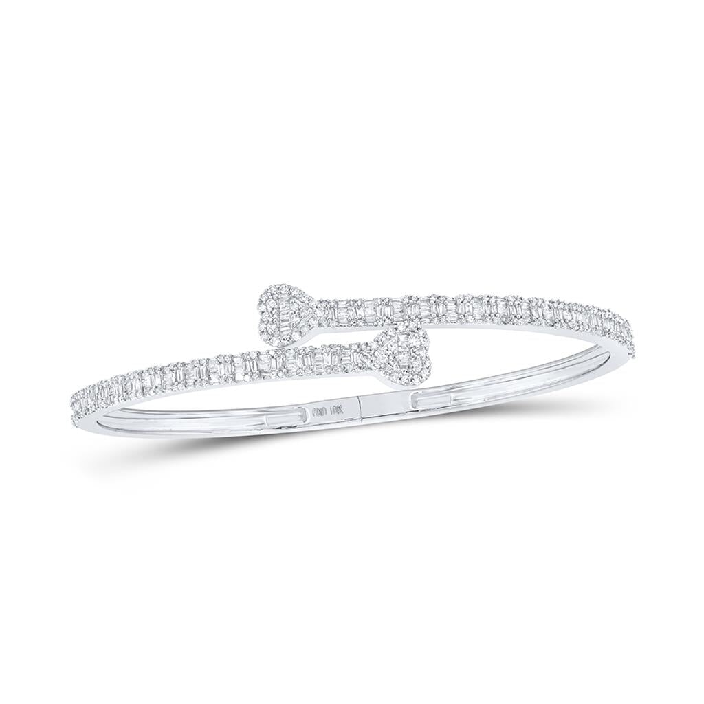 Heart Baguette Diamond Bangle Bracelet 10K Gold