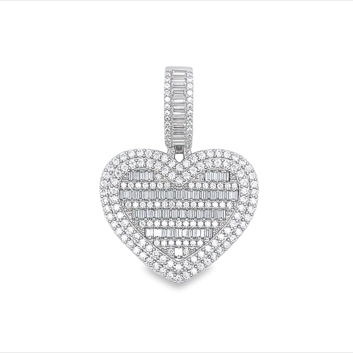 Heart Baguette VVS Moissanite Pendant .925 Sterling Silver
