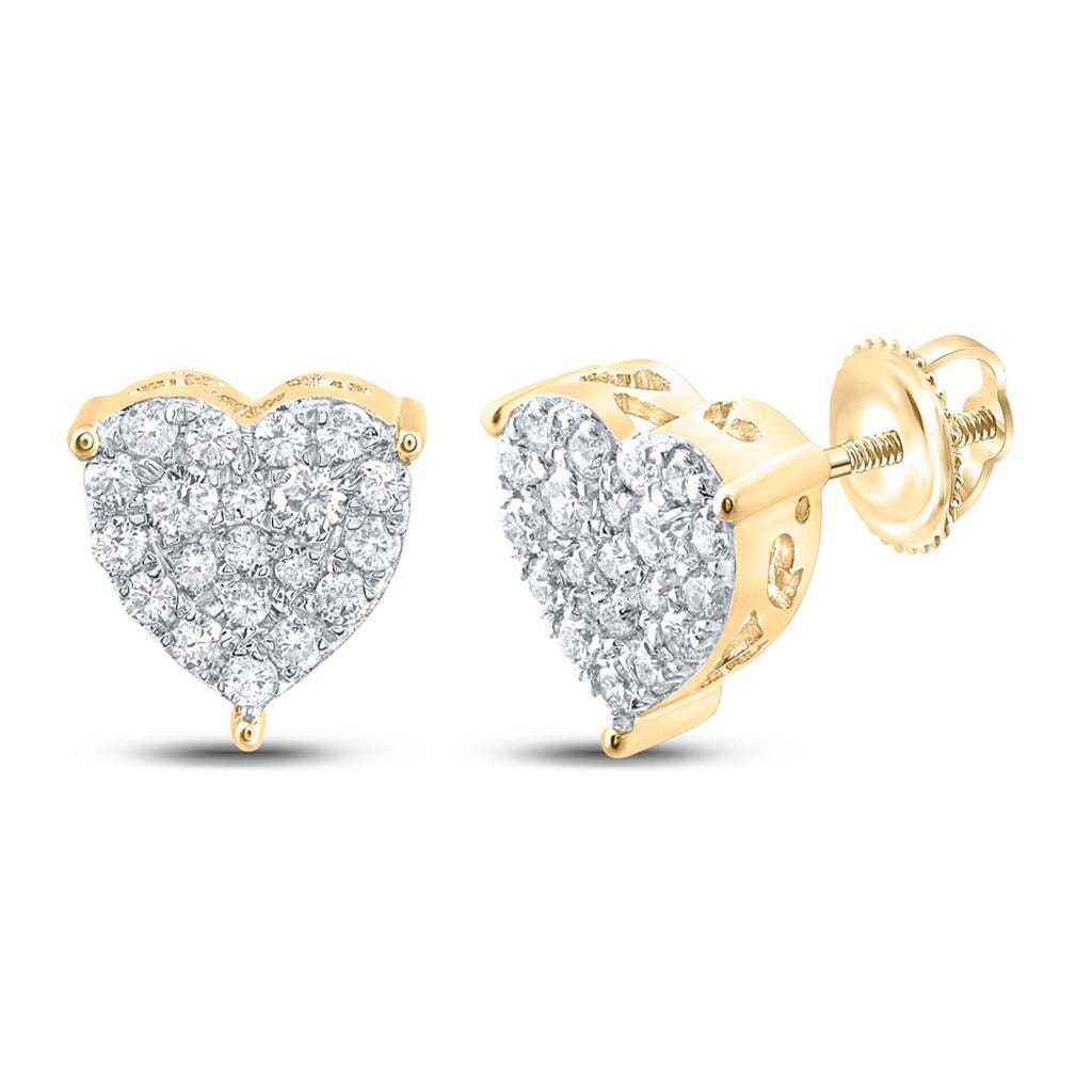 Heart Diamond Earrings 10K Gold , 4 Sizes