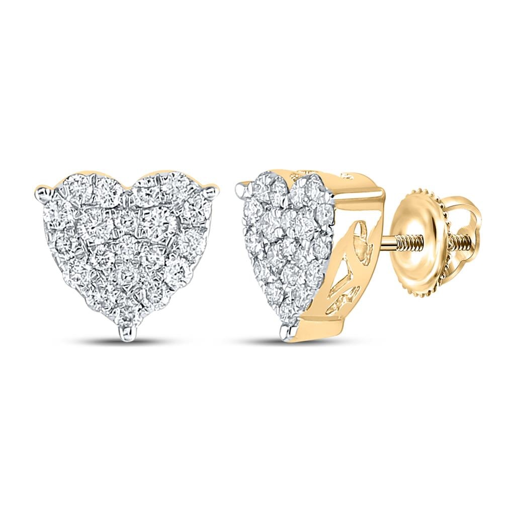 Heart Diamond Earrings 10K Gold , 4 Sizes