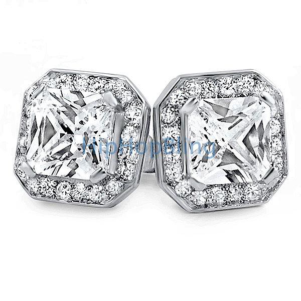Iced Out Princess Rhodium CZ Bling Bling Earrings