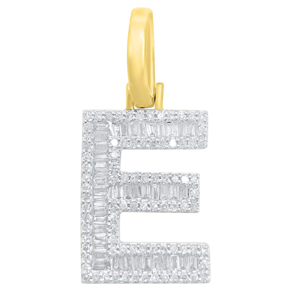 Initial Letter Baguette Diamond Pendant 10K Yellow Gold A-Z