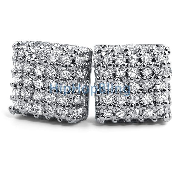 Large 3D Box CZ Hip Hop Earrings