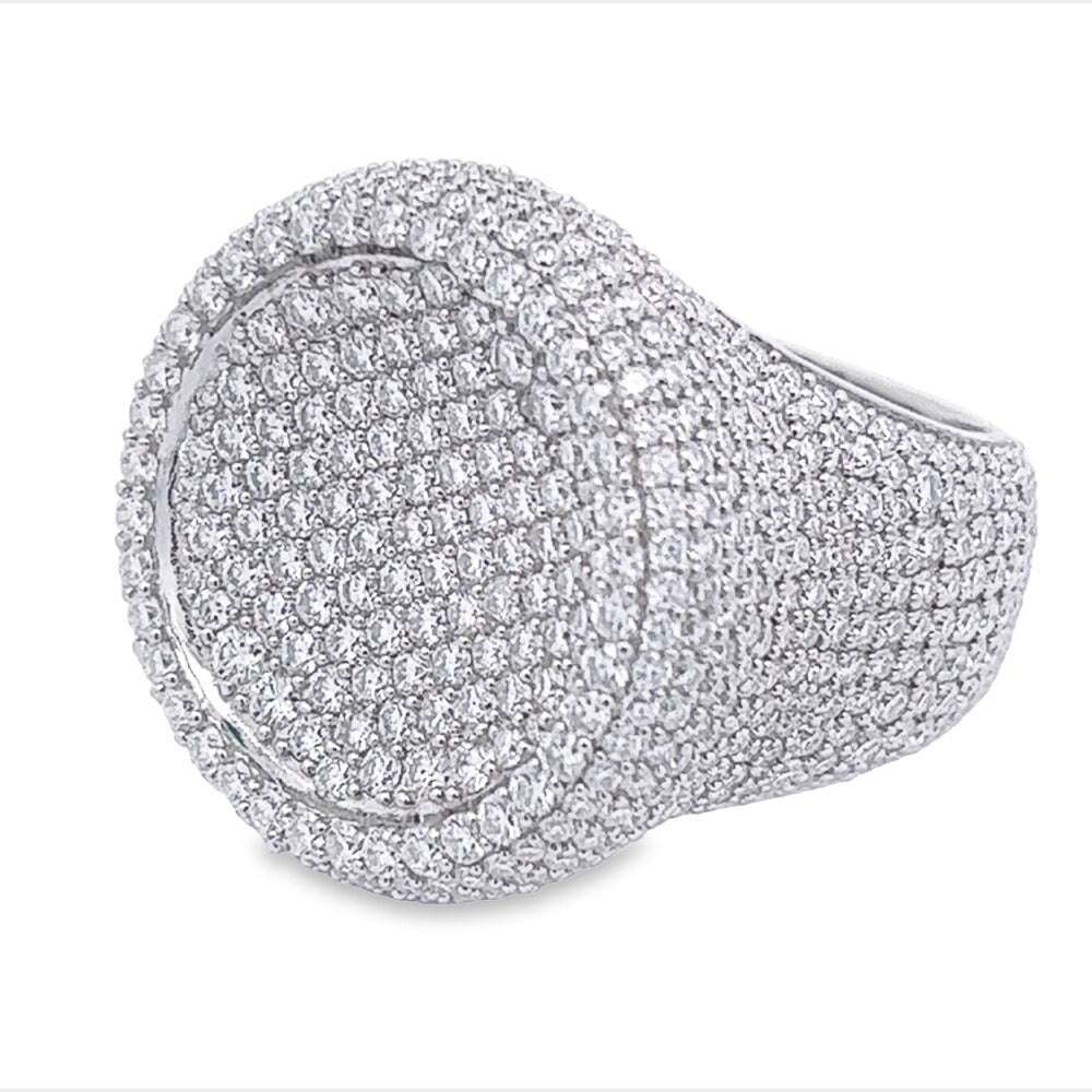 Large Round Pave Iced Out VVS Moissanite Ring .925 Sterling Silver