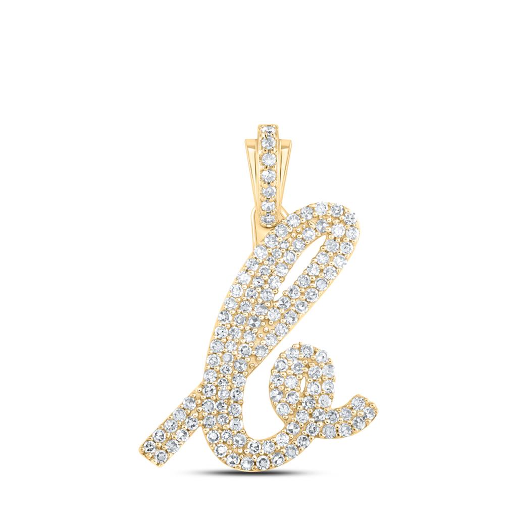 Lowercase Cursive A-Z Letter Initial Diamond Pendant 10K Gold