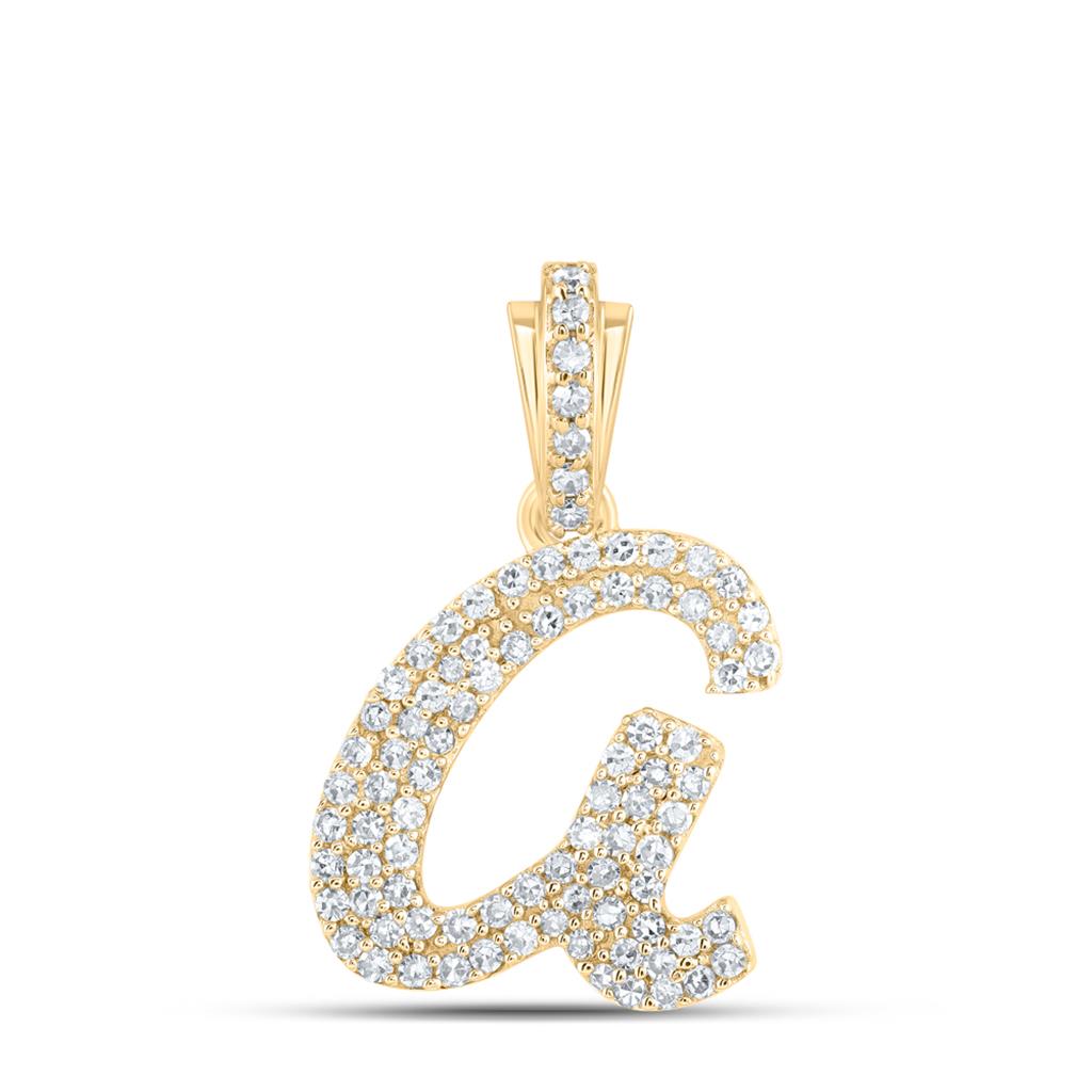 Lowercase Cursive A-Z Letter Initial Diamond Pendant 10K Gold