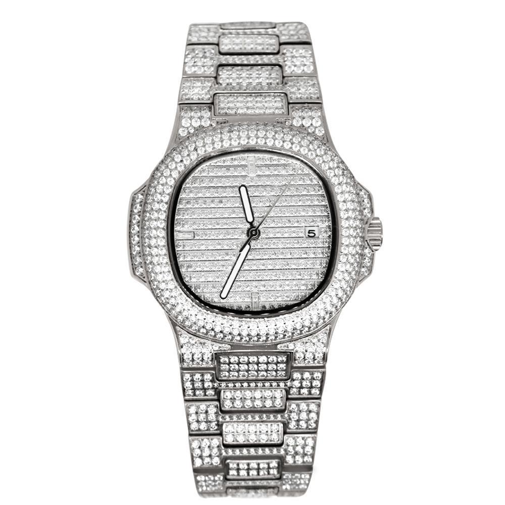 Modern CZ Stainless Steel Watch In White Gold