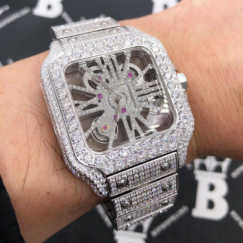 Luxurious Silver Iced Out Watch With Elegant VVS Clarity Moissanite Studs,  Bauggate Bezel, Fully Iced Out For Men And Women HB V5 From Roodhgateos,  $964.83 | DHgate.Com