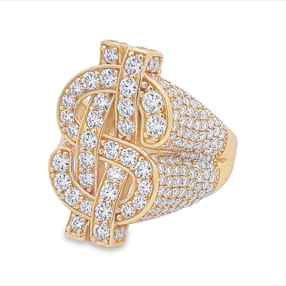 Money Dollar Sign Iced Out VVS Moissanite Ring .925 Sterling Silver