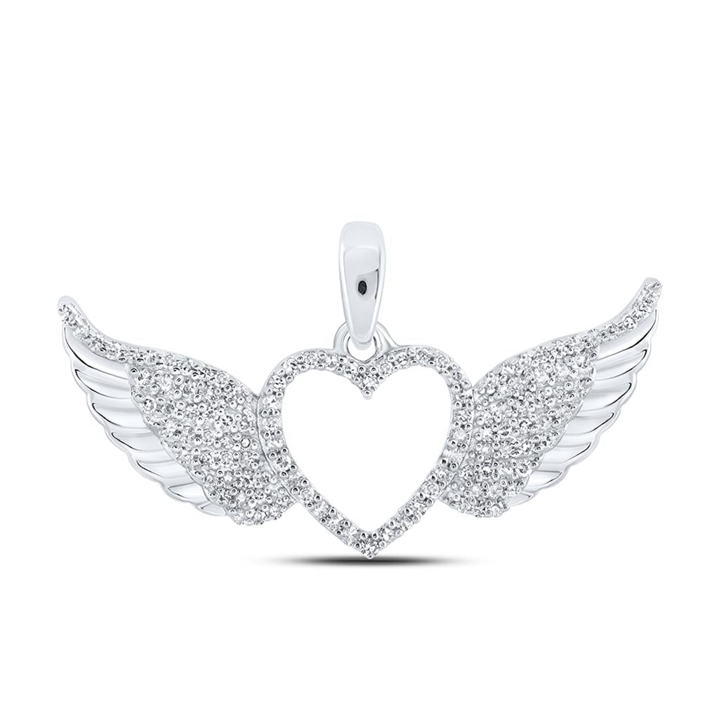 Open Heart Wings Diamond Pendant 10K Gold