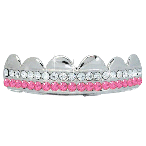 Pink / White Double Iced Out Silver Grillz