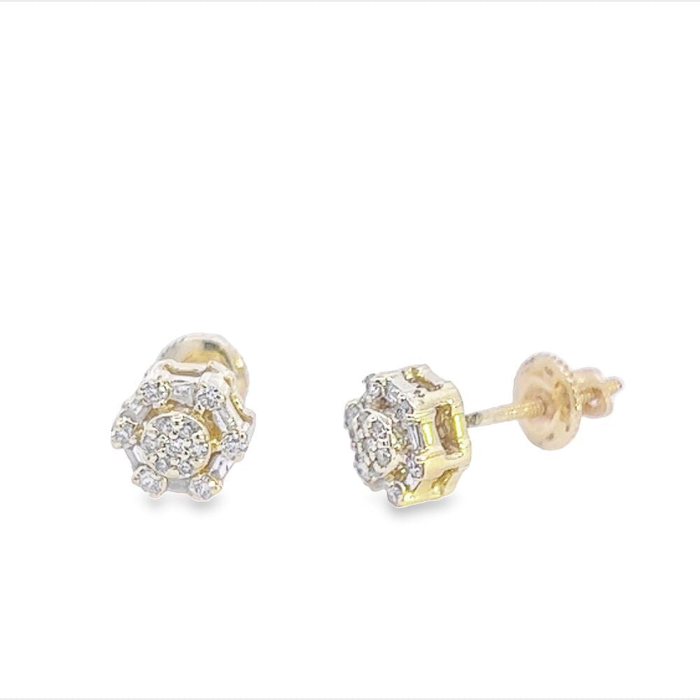 Small Baguette Hexagon Diamond Earrings .22cttw 10K Gold