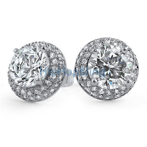 Solitaire Center Micro Pave Border CZ Earrings