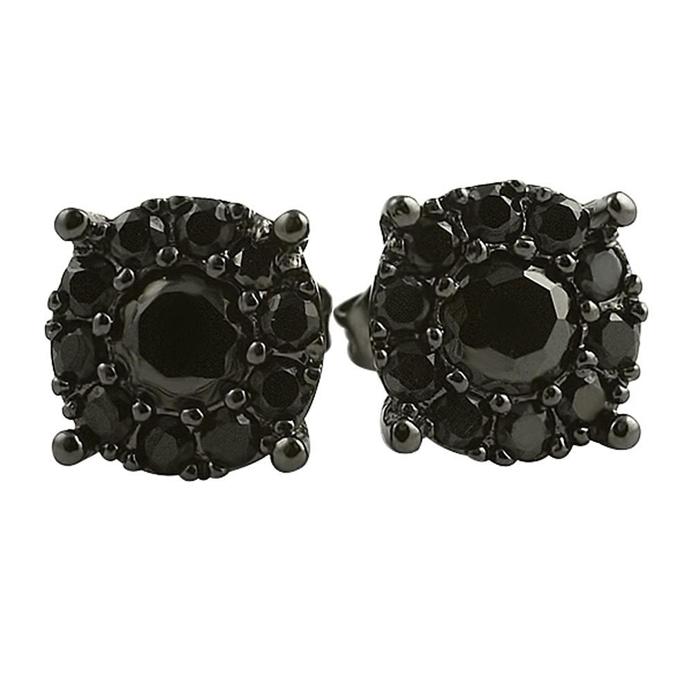 Solitaire Cluster Black CZ Earrings