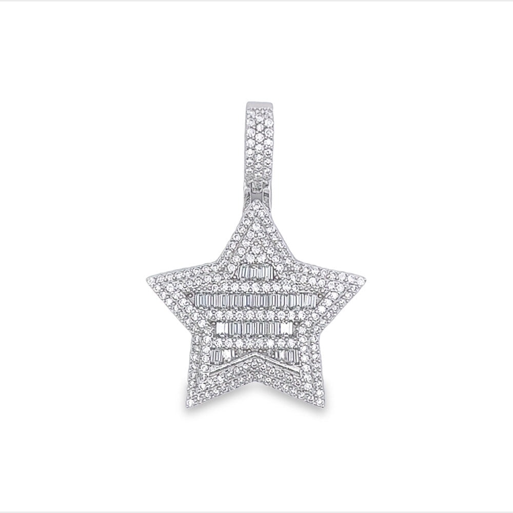 Star Baguette VVS Moissanite Pendant .925 Sterling Silver