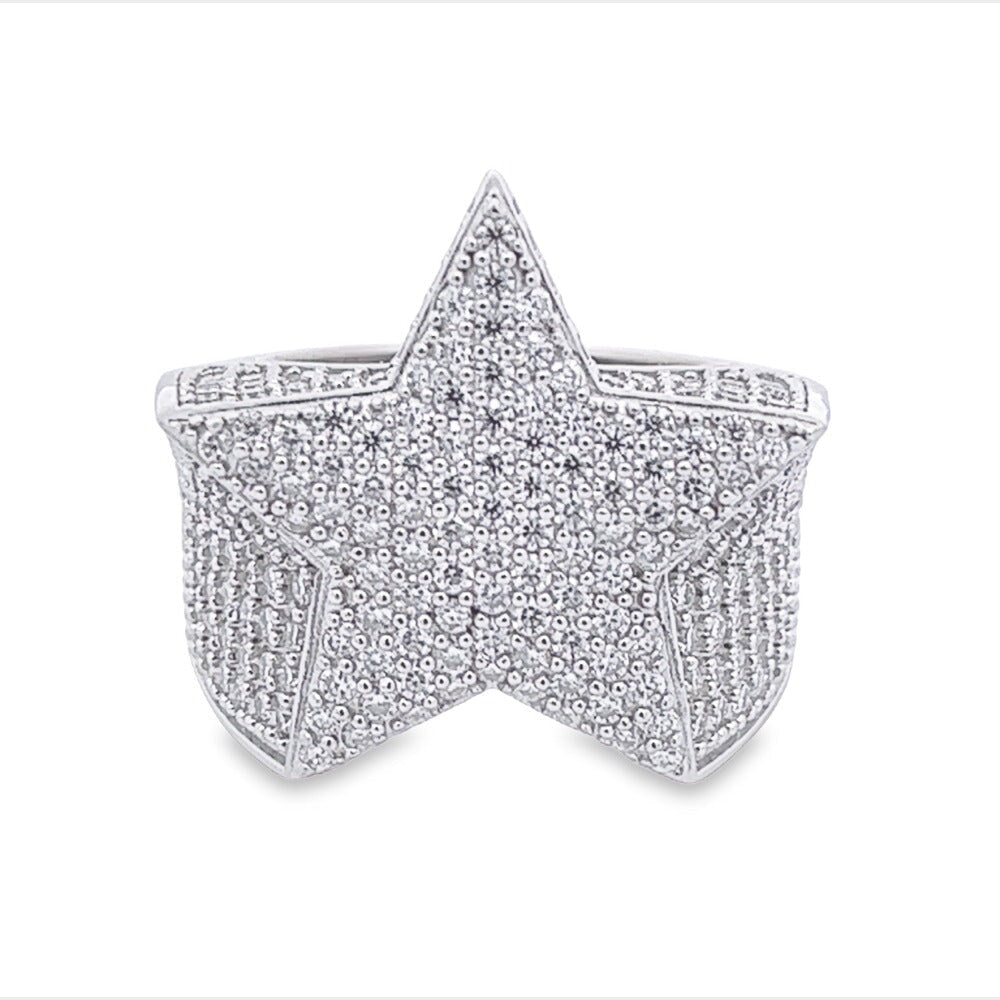 Star Iced Out VVS Moissanite Ring .925 Sterling Silver